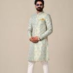 Handmade Sky Blue Gold Maharaja Style Brocade Silk Sherwani | Jaipurio